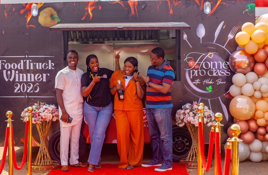 Past Hilda Baci Academy winners celebrating in front of their fully fitted food truck